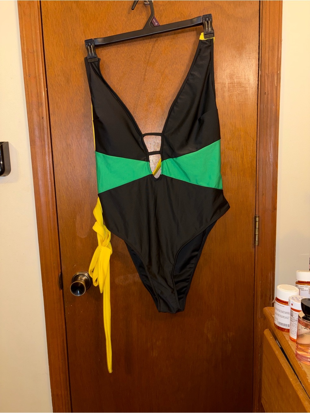 Black One-Piece Monokini Swimsuit with Yellow & Green Accents - Picture 2 of 6